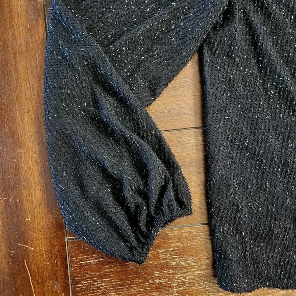 Nine West Blouse Small Black Metallic Long‎ Sleeve Keyhole Mock Neck Top Office - Picture 14 of 15